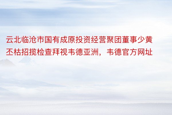 云北临沧市国有成原投资经营聚团董事少黄丕枯招揽检查拜视韦德亚洲，韦德官方网址